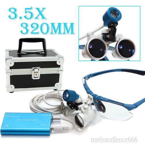 Dental Binocular Optical Glass Loupes + LED Head Light 3.5X320MM + zipper case