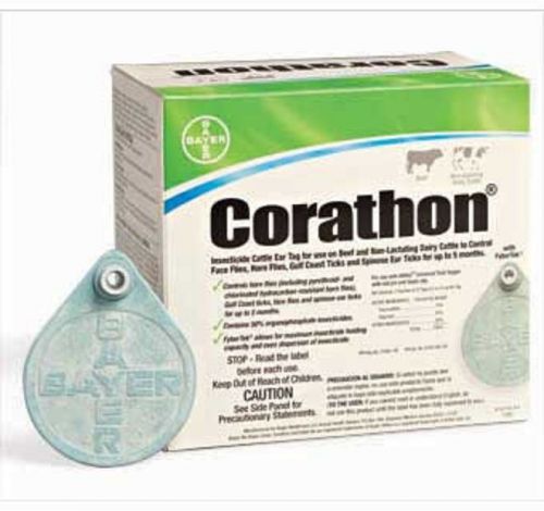 Bayer corathon® 100 insecticide cattle ear tags 5 boxes of 20 cows calves for sale