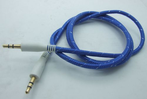 1PCS 3-Pin Gilded 3.5 mm Male TO 3.5MM Male plug blue Stereo Audio AUX Cables 1M