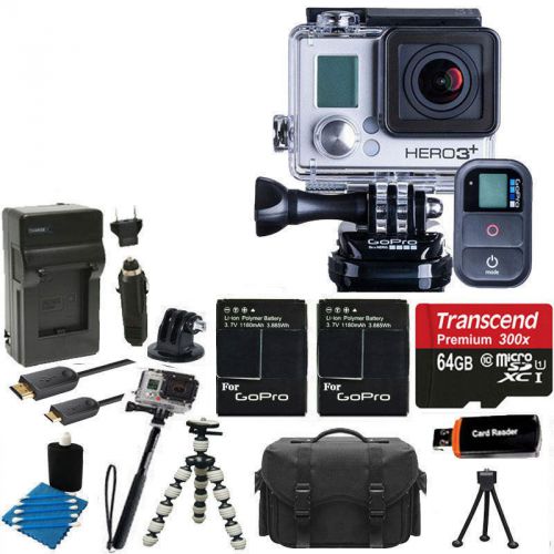 Gopro hero3+ plus black edition hd camcorder camera + 2 battery + 64gb top kit for sale