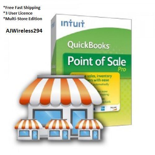 Quickbooks Point Of Sale Multi-Store v.12.0(2015) 3 User Licence Free Shipping