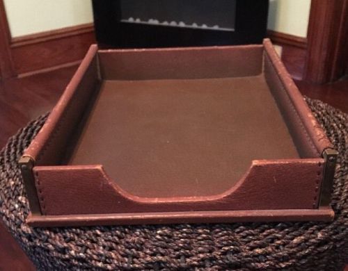 Mark cross italy vintage leather&amp;gold desk tray legal pad/paper organizer~holder for sale