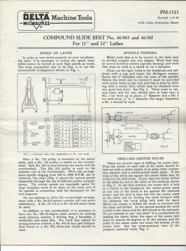 c1940s Old Delta Machine Tools Operating Instruction Sheets Lathe, Motors