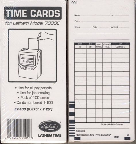 LATHEM 7000E Double-Sided Time Cards - LTHE7100 - pack of 100 - Free Shipping