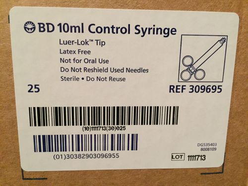 BD 10ml Control Syringe Luer-Lok Tip REF 309695 Box of 25