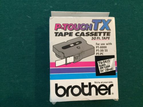 Brother P-Touch Tape Cassette TX-1411 Black on Clear 3/4&#034; 18mm NEW, SEALED