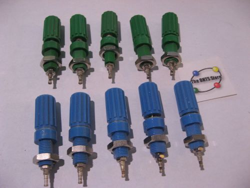 Qty 10 Binding Posts 5x Green Blue Test Equipment Plastic Solder Terminal - NOS