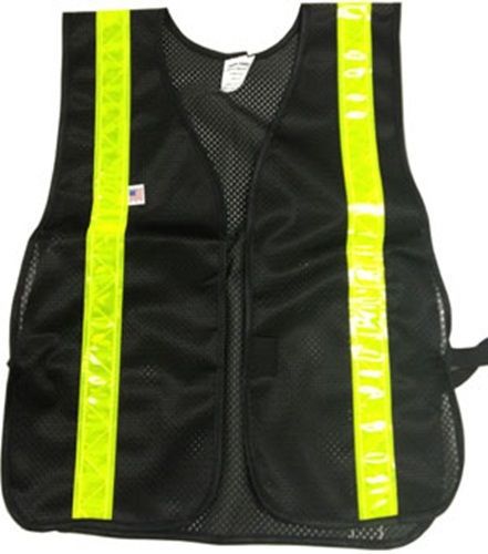 Soft Mesh Black Safety Vests with Lime stripes, Black Vests with Stripes