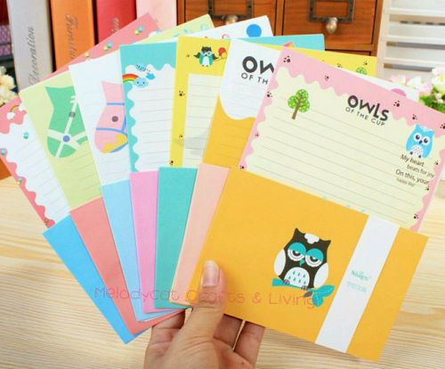 LETTER SET WRITING PAD NOTE PAD PAPER ENVELOPS- OWLS &amp; PONY 8 DESIGNS TO CHOOSE!