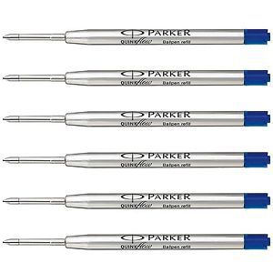 Parker QuinkFlow Ballpen Medium Point Blue Ink Refill Pack of 6-Refills