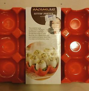 Rachael Ray Stoneware 12 Egg Tray Holder Storage Plate Red Deviled Boiled Pa