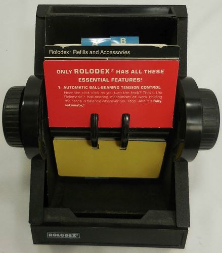 Rolodex Vtg METAL CARD FILE w/CARDS Retractable top cover black 2254D USA 3255