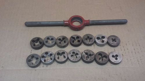 Lot of 14pcs 1&#034; Round Dies &amp; Wrench Lucky, Threadwell Dies Threading Tools