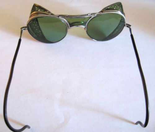 Vintage safety/welding glasses, steam punk,  Hip, Green, Silver Nickle Frame ??