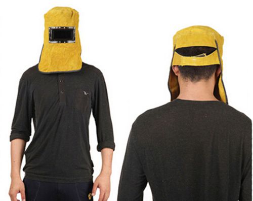 Yellow Welding Mask Cowhide Split Leather Comfortable Welding Hood Helmet
