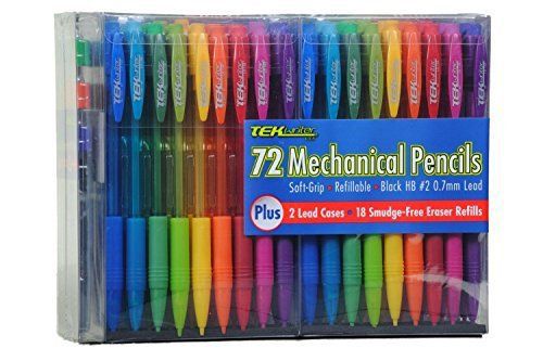 Tek Writer Mechanical Pencils 72 Refillable Pencils HB #2 0.7mm Lead, Plus 2 220