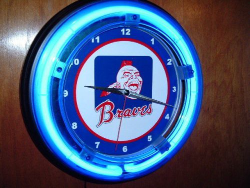 Atlanta Braves Baseball Throwback Neon Wall Clock Game Room Sign