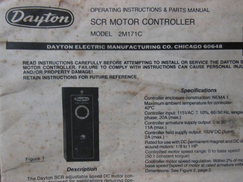 DAYTON SCR DC MOTOR CONTROLLER OPERATORS MANUAL MODEL #2M171C