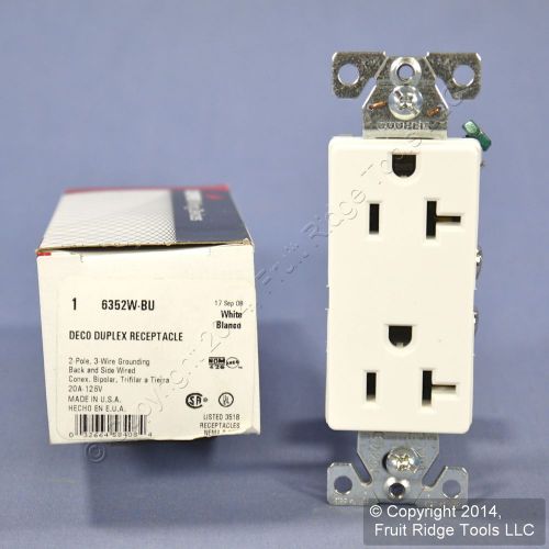 New cooper white commercial decorator receptacle duplex outlet 5-20r 20a 6352w for sale