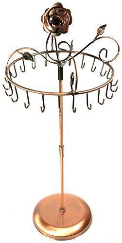 Rose on Top 17&#034; H Copper Color Necklace Holder ~ Necklace Tree ~ Necklace Stand