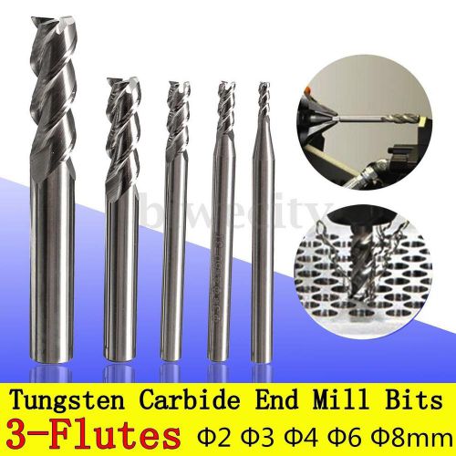 5Pcs 3 Flute 2-8mm Tungsten Carbide End Mill Printed Cutter For Aluminum Milling
