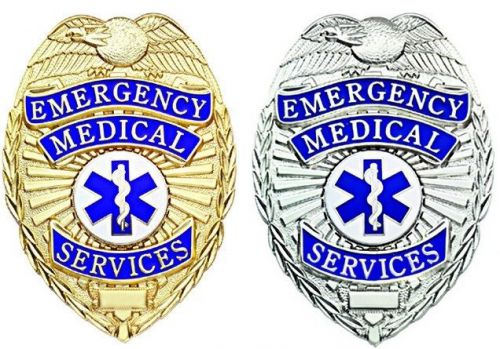 Obsolete New 80&#039;s Vintage Style EMT Emergency Medical Services Gold Silver Badge