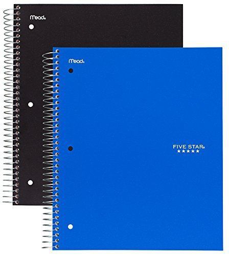 Five star spiral notebook, 5 subject, 200 wide ruled sheets, black and cobalt 2 for sale
