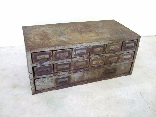 Vtg industrial 13 drawer metal cabinet box organizer parts loft steampunk for sale