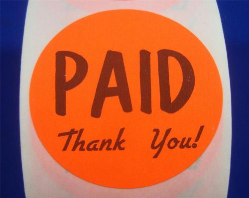 500 Self-Adhesive Paid Thank You Labels 1 3/8&#034; Stickers Retail Store Supplies