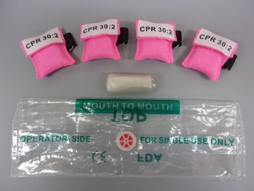 1 Pink CPR Keychain Mask Face with GLOVES Shield Disposable SHIPS FROM USA !!!