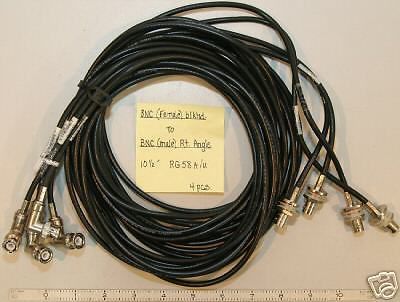 (4) BNC(F-Blk)-BNC(M)Rt Angle RG58A/U Cables 10.5 Feet