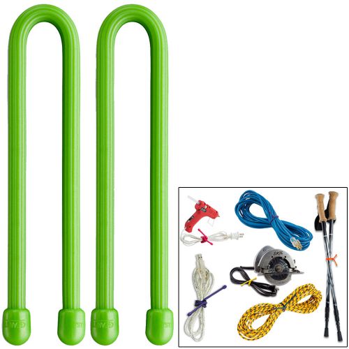 Nite ize gear tie 12&#034; inch green reusable waterproof rubber 2-pack twist ties for sale