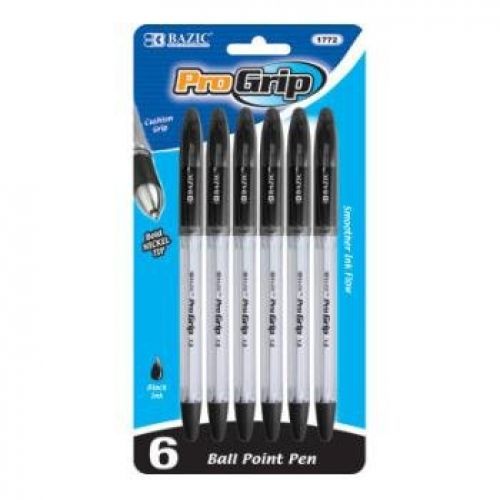 Bazic BAZIC Progrip Black Color Stick Pen w/ Grip (6/Pack)
