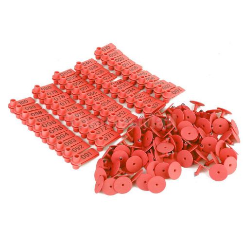 100 Sets Red Sheep Goat Pig Animal Ear Tag Lable Identification Mark Number