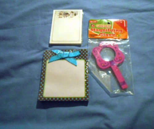 CLEARANCE  2 awesome NOTE PADS plus SMALL MAGNIFYING GLASS