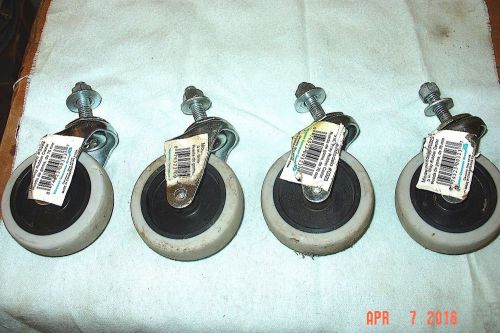Set of 3 stem casters 3&#034; gray non-marring wheels 3/8&#034;-16 threaded stem w/ hardwr for sale
