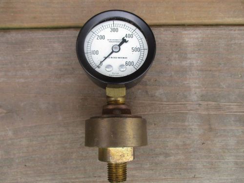 Vintage NOS Marsh bronze bushed 0 - 600 psi pressure gauge w/heavy brass adapter