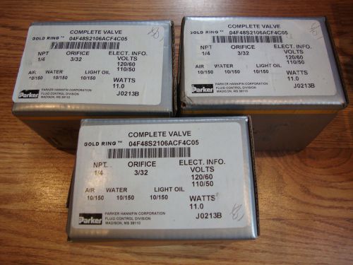 (3) NEW PARKER HANNIFIN 04F48S2106ACF4C05 GOLD RING SOLENOID VALVES