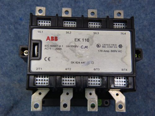 ABB EK-110 170 AMP 600V AC-1 220-230V 50Hz CONTACTOR EK110