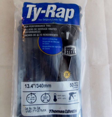 Ty-Rap Cable Ties 13.4&#034; Black Nylon UV Resistant Steel Grip 50 Count T&amp;B Package
