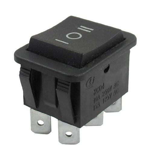 Black Plastic 6 Pin DPDT Button On/Off/On Rocker Switch AC 250V/10A 125V/15A