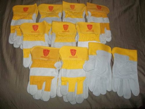 10 Leather Palm Work Gloves Xlarge Size Safeguard !!!