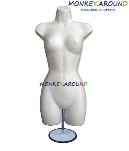 White female mannequin torso body displays women clothing hanging form + stand for sale