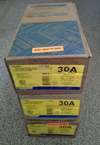 New Square D  HU361 Heavy Duty Safety Switch 30A 600V non fused