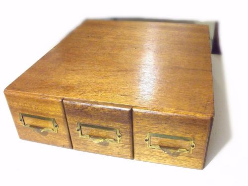 Wooden 3 drawer file box card catalogue cabinet