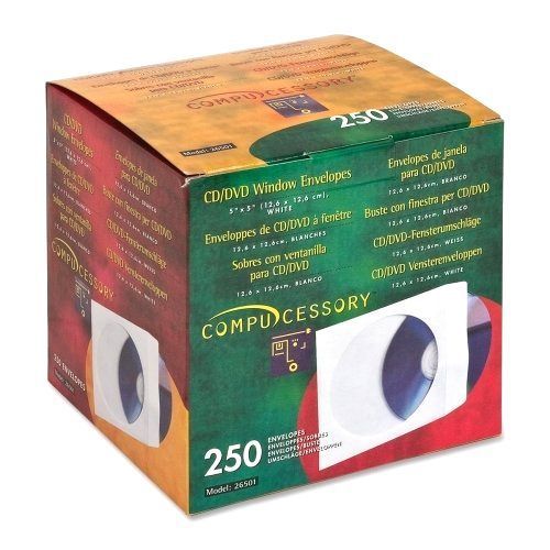 Paper Sleeves CD DVD 250 Pack New Clear Window White Office Supply FREE SHIPPING