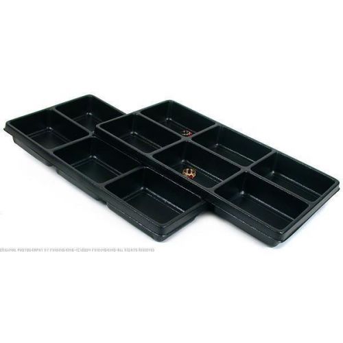 2 Black Plastic 6 Compartment Jewelry Tray Inserts