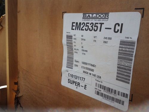 Baldor HVAC Motor, EM2535T-CI, 3 PH, 30 HP, 230/460 V, 1770 RPM, OPEN, 286T Fram