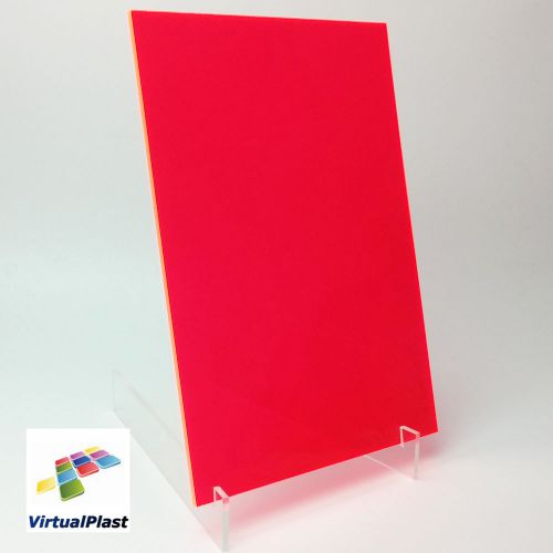 Pink fluorescent gloss acrylic plexiglass transparent 0.12&#034;x5.83&#034;x8.27&#034; sheet for sale