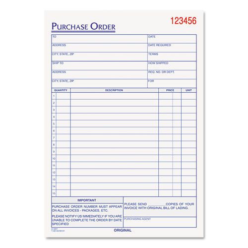 50 TOPS Purchase Order Books, 5-9/16 x 7 15/16, 3-Part Carbonless, 50 Sets/Book